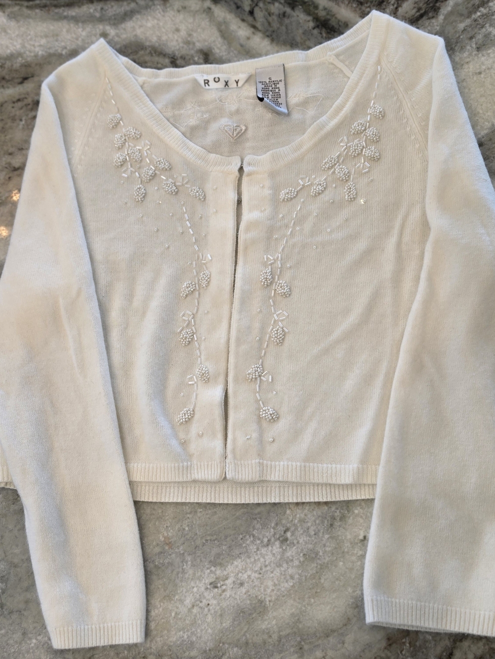 Roxy White Cropped Embroidered Cardigan